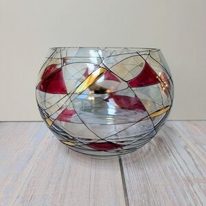 PartyLite Tealight Stained Glass Candle Holder Crystal Mosaic Calypso 4"
